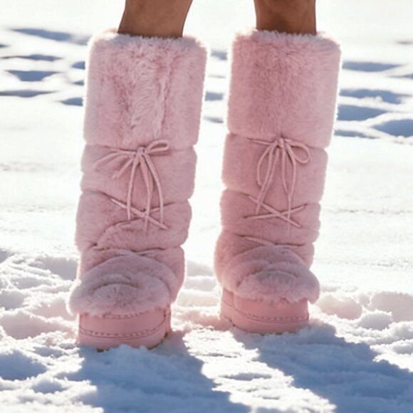 Pink Casual Women's Faux Fur Ski Boots - Picture 3 of 8